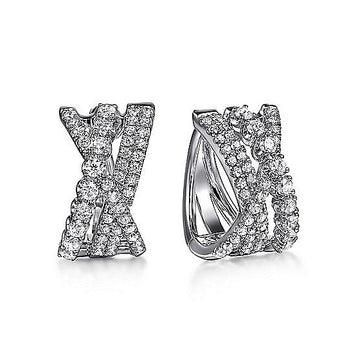Gabriel & Co. 14K White Gold Diamond Criss Cross Huggies
