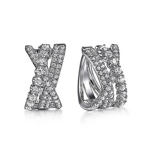 Gabriel & Co. 14K White Gold Diamond Criss Cross Huggies