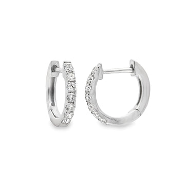 14K White Gold 12mm Diamond Huggie Earrings