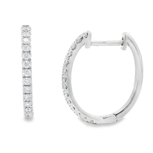 14K White Gold Medium Oblong Diamond Huggies