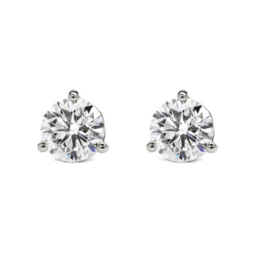 14K White Gold 1 Carat Lab Grown Diamond 3-Prong Martini Stud Earrings