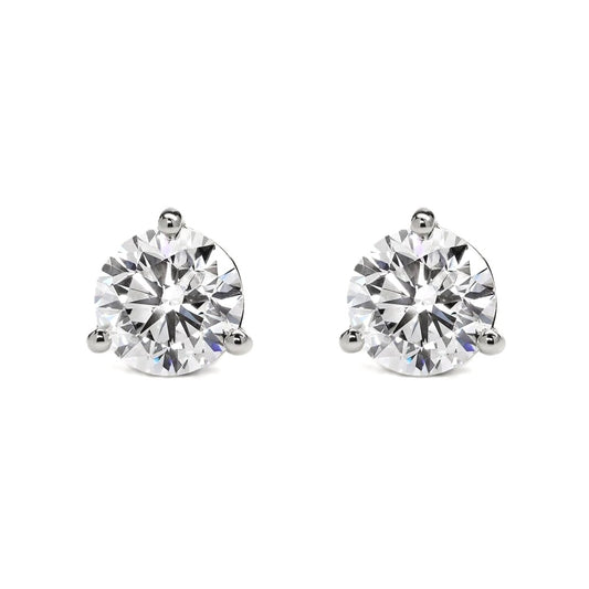 14K White Gold 3.0 Carat Lab Grown Diamond 3-Prong Martini Stud Earrings