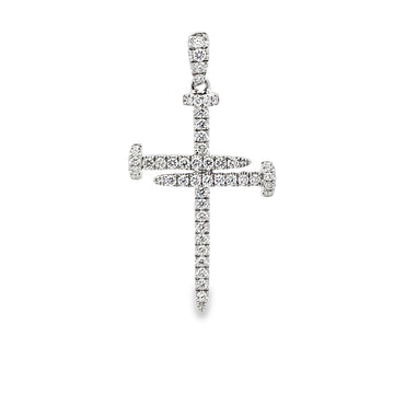 18K White Gold Diamond "Nails" Cross Pendant