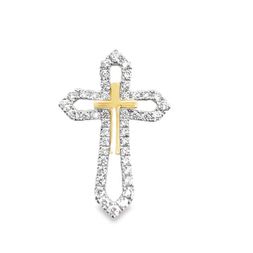 18K White & Yellow Gold Diamond Cross Pendant