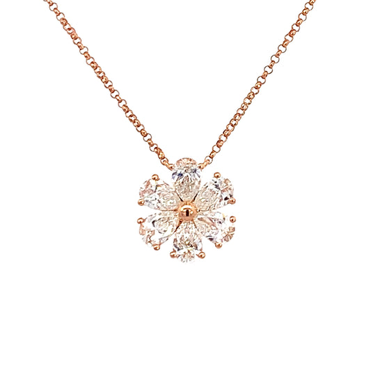 Joshua J Fine Jewelry 18K  Rose Gold Diamond Flower Pendant
