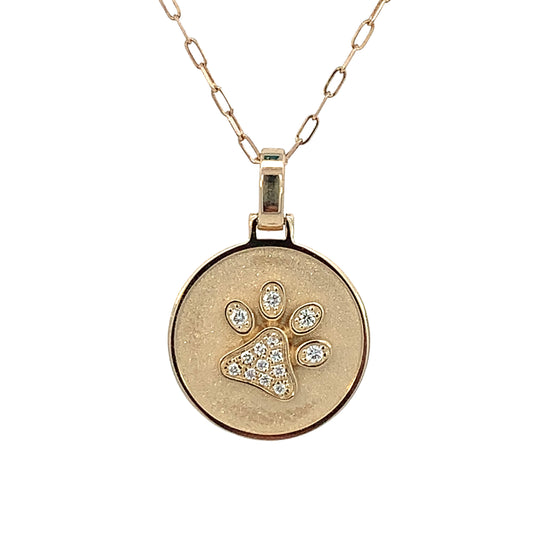 Frederic Sage 14K Yellow Gold Diamond Round Dog Paw Pendant