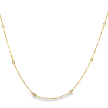 18K Yellow Gold 8-Station Diamonds By The Yard Milgrain Bezel Necklace