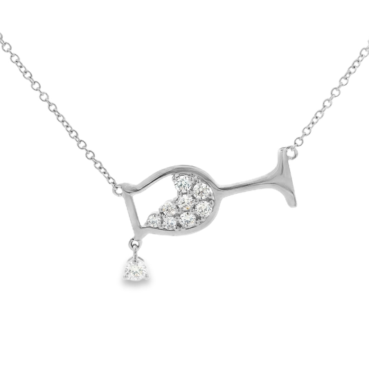 14K White Gold Diamond Pouring Wineglass Necklace