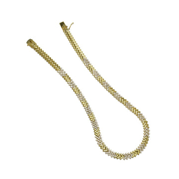 18K Yellow Gold Chevron Link Diamond Necklace