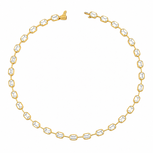 Norman Silverman 18K Yellow Gold Bezel and Prong Set Emerald-Cut Diamond Bar Necklace