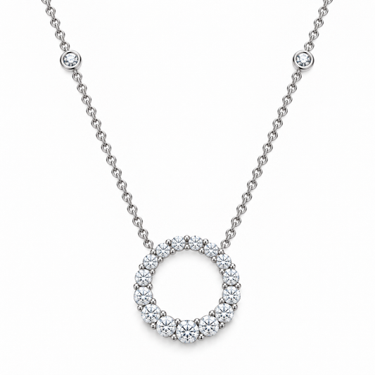 14K White Gold Circular Graduating Diamond Necklace