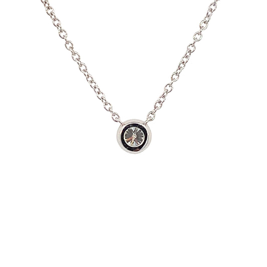 14K White Gold Diamond Necklace 18"  with 1 Round Diamond-Bezel Set