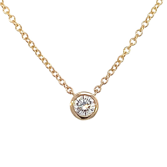 14K Yellow Gold Diamond Necklace 18" with 1 Round Diamond-Bezel