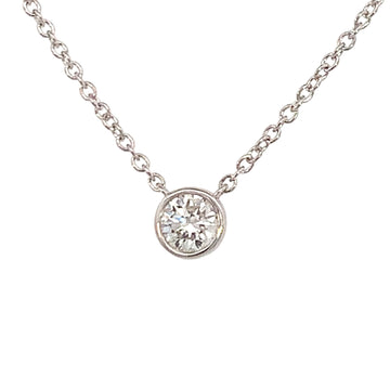 14K White Gold Diamond Necklace 18" with 1 Round Diamond- Bezel Set
