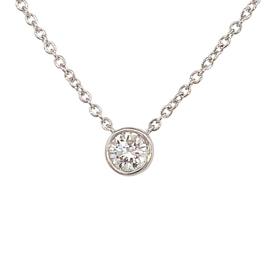 14K White Gold Diamond Necklace 18" with 1 Round Diamond- Bezel Set