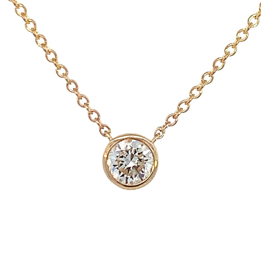 14K Yellow Gold Diamond Necklace 18" with 1 Round Diamond- Bezel