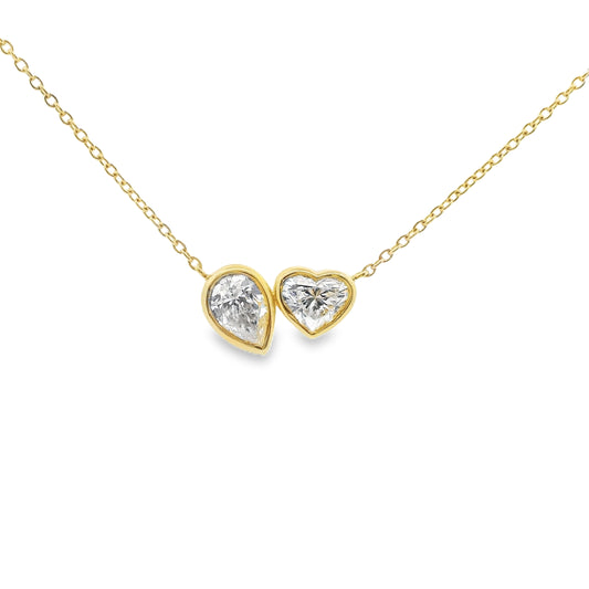 Norman Silverman 18K Yellow Gold Diamond Toi et Moi Bezel Necklace