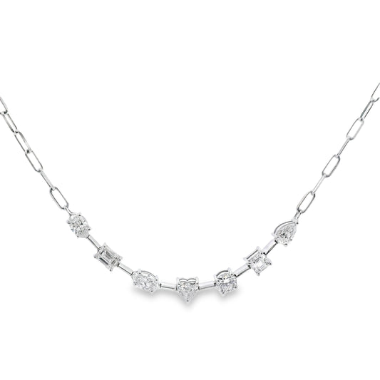 Norman Silverman 18K White Gold Diamond and Paperclip Necklace