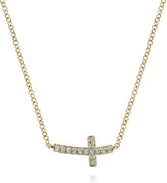 Gabriel & Co.14K Yellow Gold Curved Diamond Cross Necklace