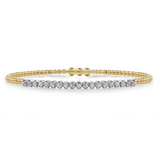 Gabriel & Co. 14K Yellow and White Gold Bujukan Diamond Bar Locking Bangle