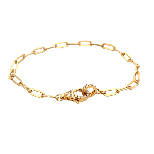 18K Yellow Gold Paperclip Link Bracelet with Diamond Clasp