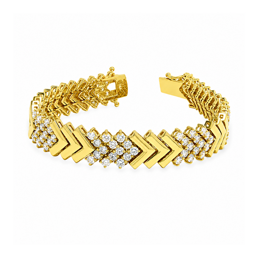18K Yellow Gold 9 Carat Herringbone Diamond Bracelet