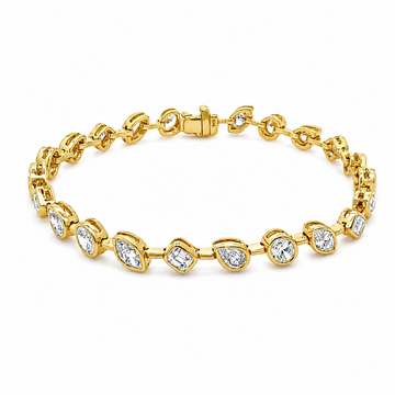 18K Yellow Gold Bezel-Set Various Shapes Diamond Tennis Bracelet