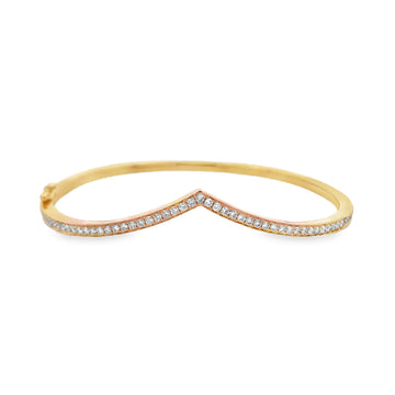 14K Yellow Gold Chevron Diamond Bangle