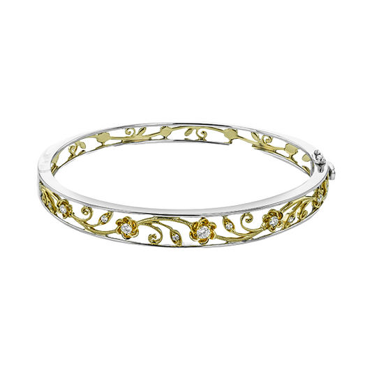 Simon G. 18K Two-Tone Floral Diamond Bangle