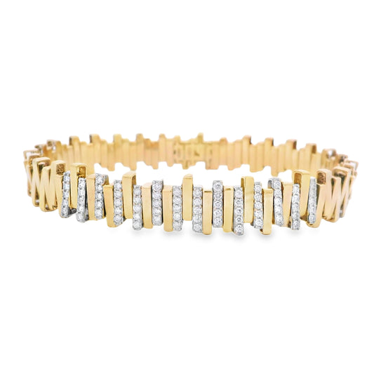 Savoia 18K Two-Tone Arena Collection Bar Diamond Stretch Bracelet