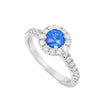 14K White Gold Round Blue Sapphire & Diamond Halo Ring