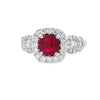 18K White Gold Square Cushion Ruby and Diamond Ring