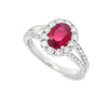 18K White Gold Ruby and Diamond Three-Stone Ring