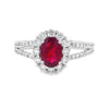 18K White Gold Ruby and Diamond Three-Stone Ring