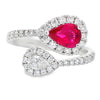 18K White Gold Pear Ruby & Diamond Bypass Ring