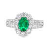 18K White Gold Emerald and Diamond Halo Ring