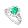 18K White Gold Emerald and Diamond Halo Ring