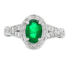 18K White Gold Emerald and Diamond Milgrain Fashion Ring