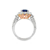 18K Two-Tone Cushion Sapphire with Diamond Halo and Shank Ring