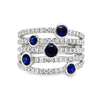 18K White Gold 5-Row Diamond Riing with 5 Bezel-Set Sapphire Accents
