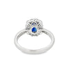 18K White Gold Oval Blue Sapphire and Diamond Halo and Shank Ring