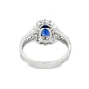 18K White Gold Oval Sapphire with Double Diamond Halo and Split Shank Ring