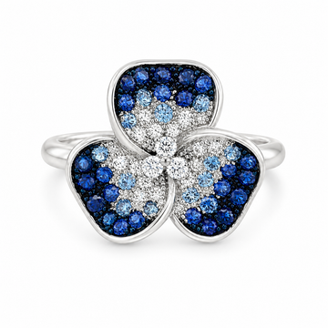 Leo Pizzo 18K White Gold Blue Sapphire and Diamond Flower Ring