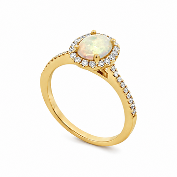 14K Yellow Gold Opal and Diamond Ring