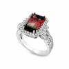 14K White Gold Emerald Cut Watermelon Tourmaline and Diamond Halo and Shank Ring