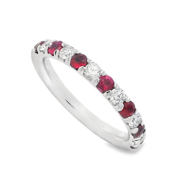 Roman Jewelers Signature 14K White Gold Ruby& Diamond Alternating Anniversary Band