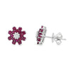 18K White Gold Ruby & Diamond Flower Studs
