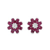 18K White Gold Ruby & Diamond Flower Studs