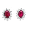14K White Gold Oval Ruby & Diamond Burst Halo Studs