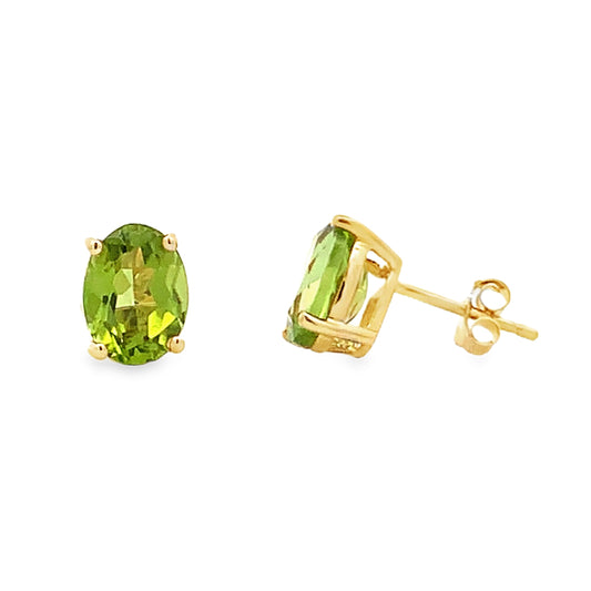 14K Yellow Gold Oval Peridot Studs
